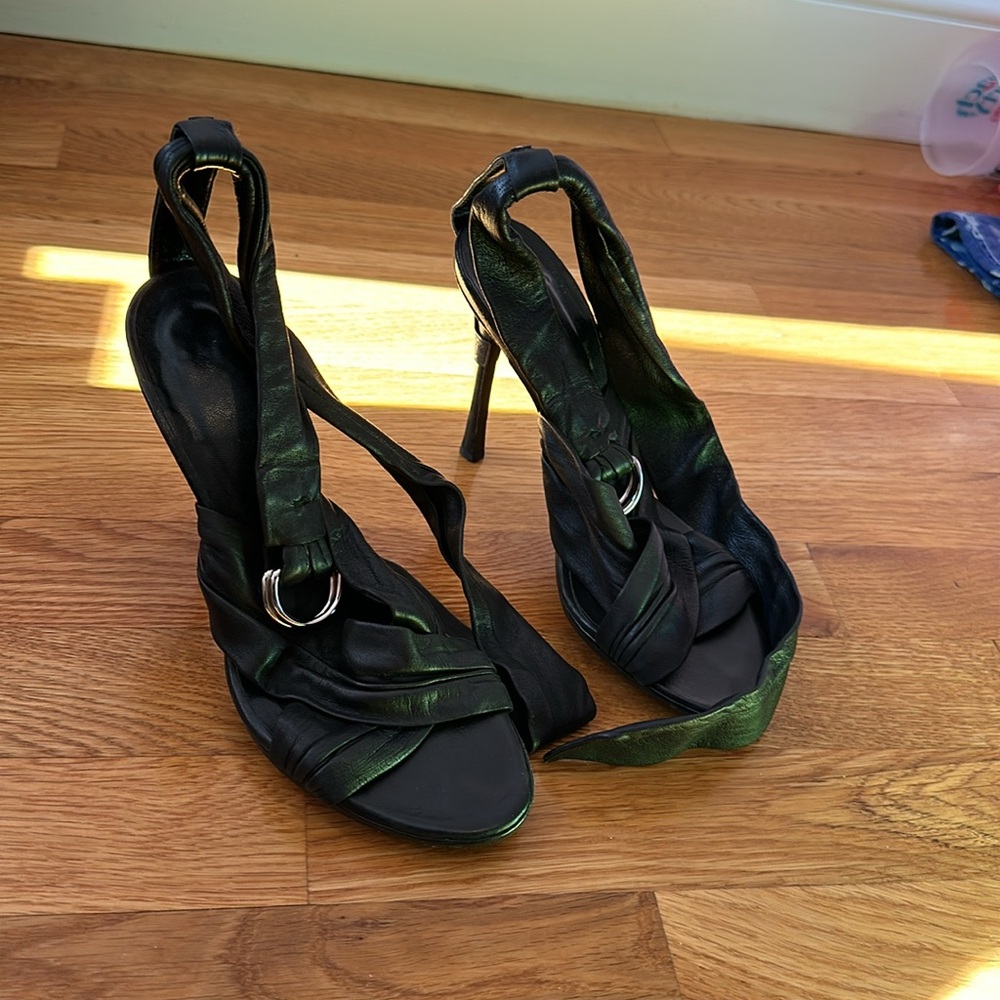 Versace black leather ankle strap stilettos s37